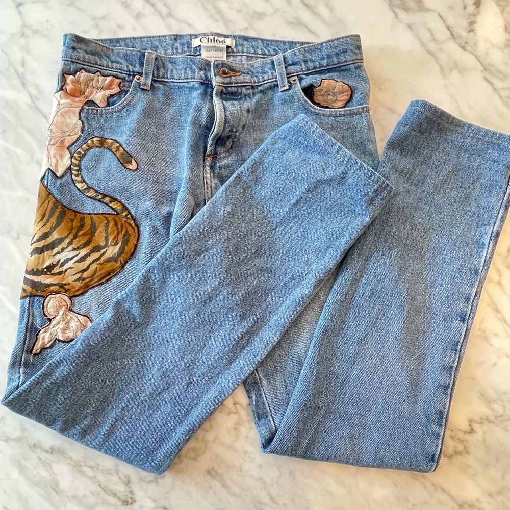 (t40) Chloé Tiger Floral Low Rise Jeans Vintage